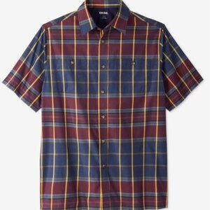 NWOT Mens  Short-Sleeve Plaid Sport Shirt by KingSize 4XL Navy Madras